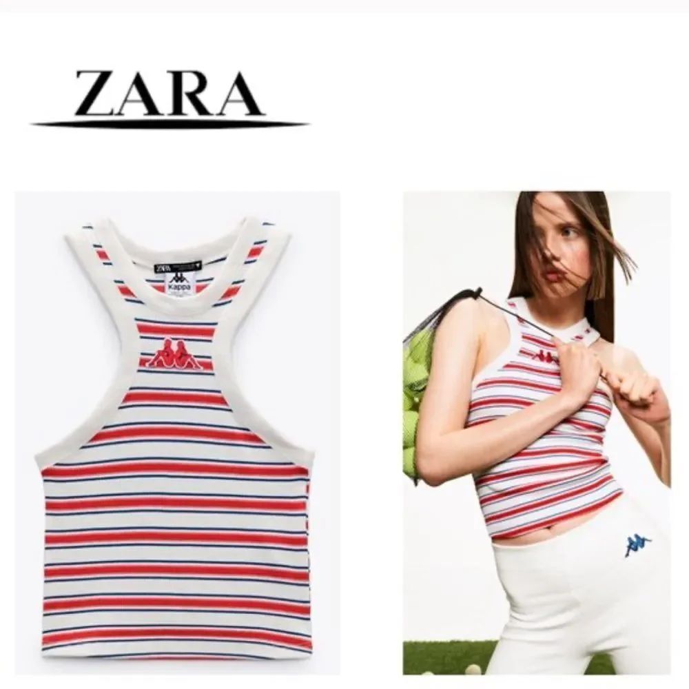 ZARA x KAPPA Women's LARGE STRIPED TANK Top Shirt Red White Blue M